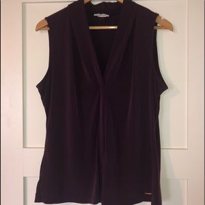 Calvin Klein Dark Purple Sleeveless Blouse - Large
